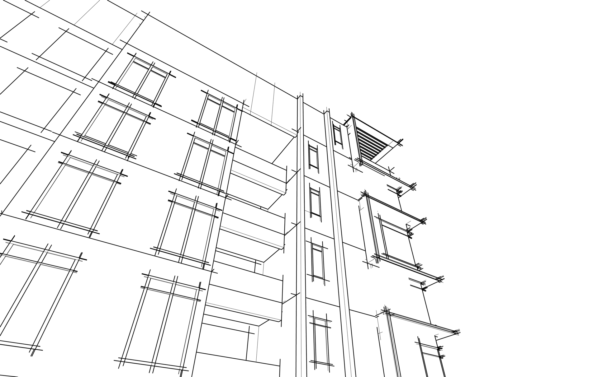 3D line illustration of a concrete structural building