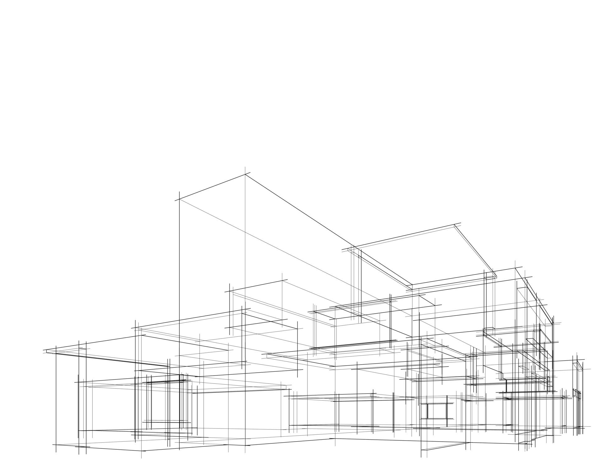 3D wireframe rendering of a building structure