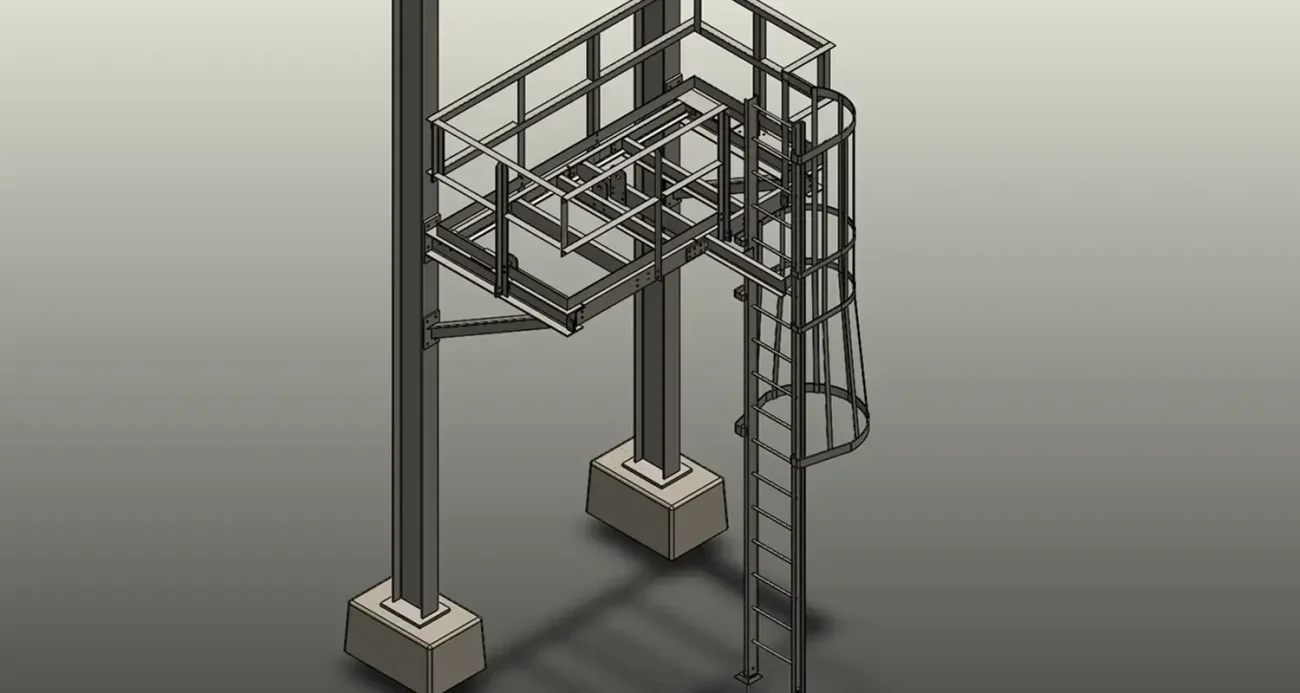 3D structural steel model of an industrial frame