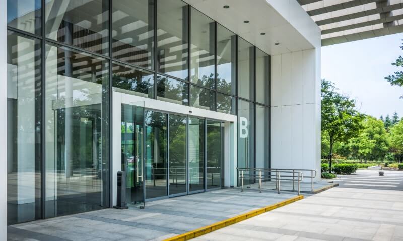 Commercial institutional building with glass facade