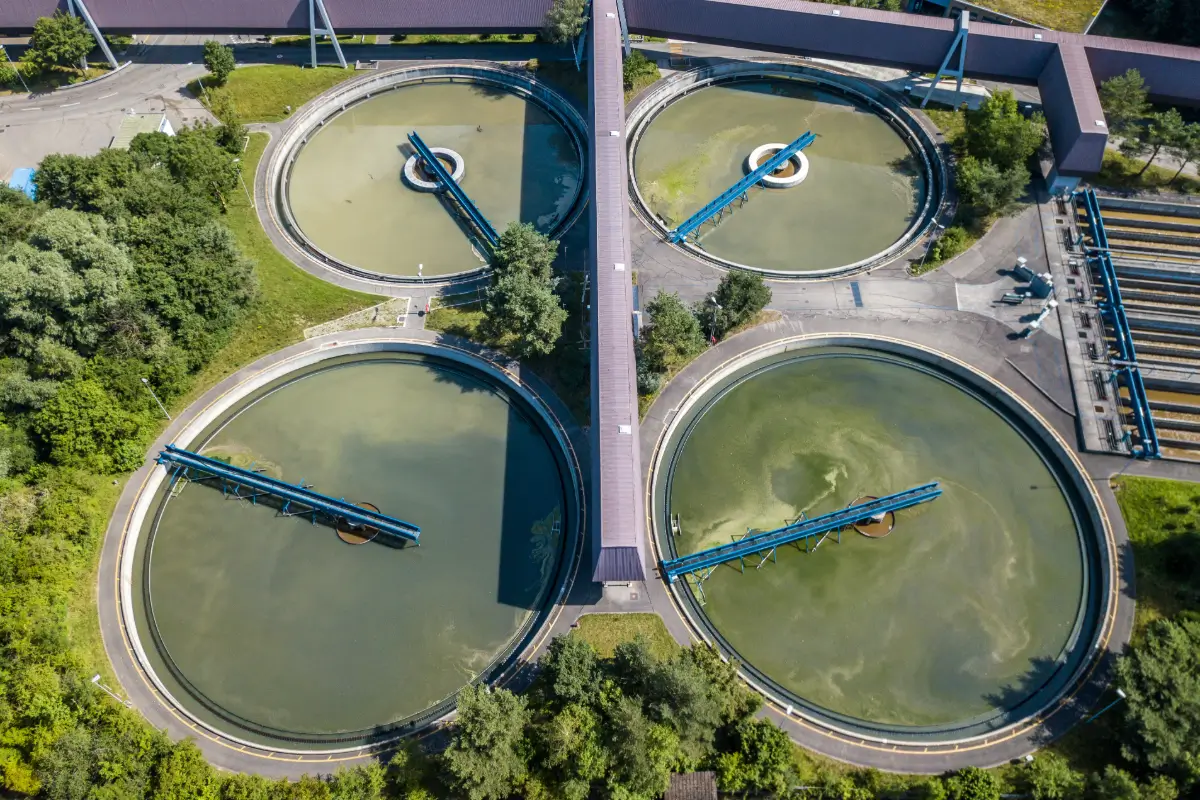 Concrete tanks at a water treatment plant