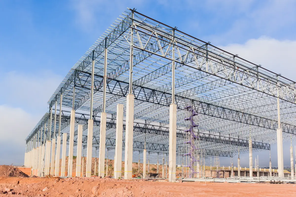 Factory warehouse with steel and concrete structure
