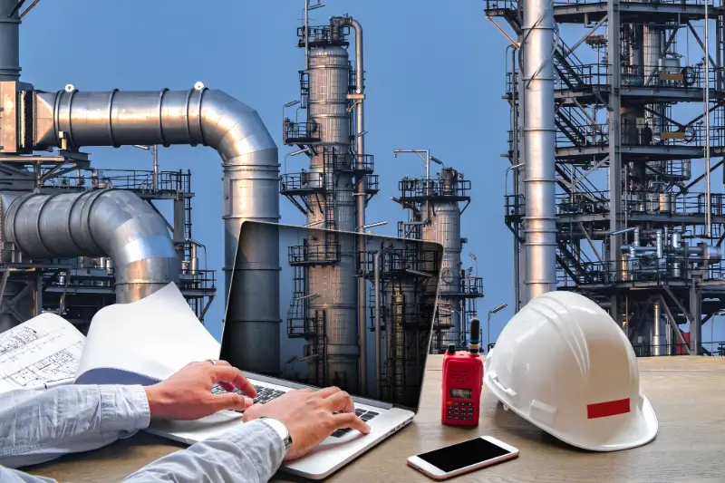 Industrial piping and structural steel at a facility