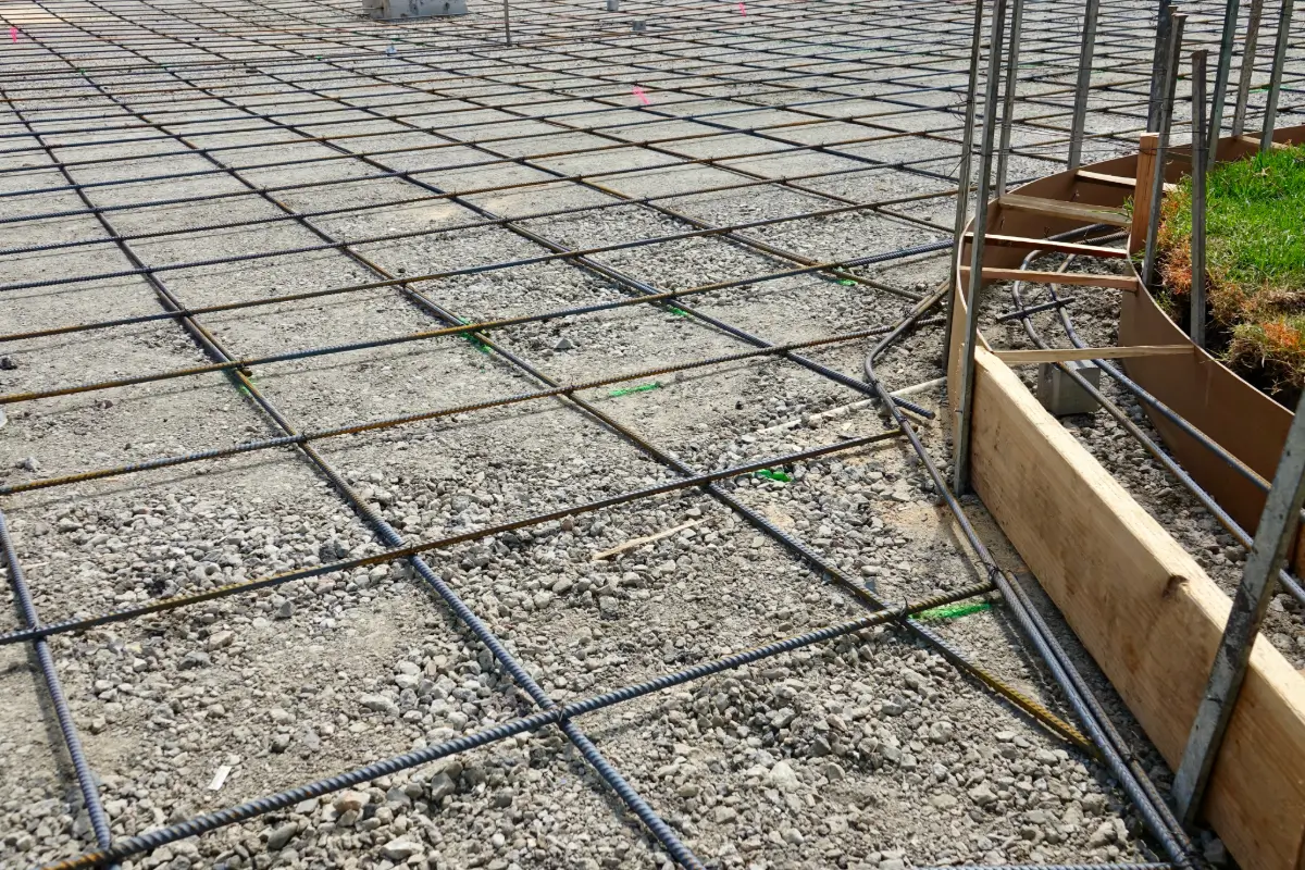Industrial reinforced concrete rebar mat